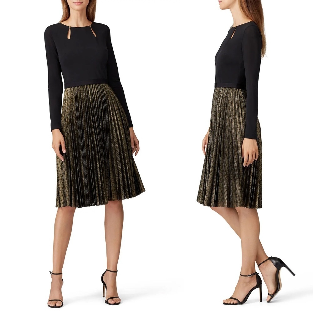 CATHERINE DEANE Metallic Nicki Dress Black and Gold $476 - size 6